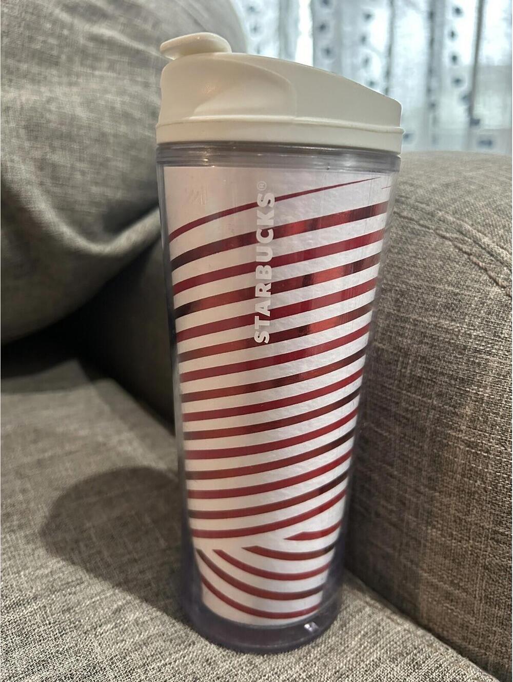 Starbucks Tumbler Red Foil And White Stripes 12 oz Christmas 2013
